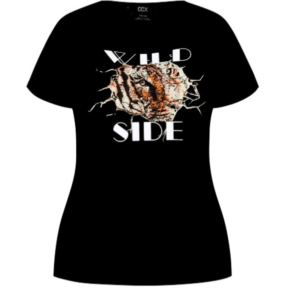 City Chic Black nGraphic Tee “Wild side” Sz 14 NWT - Picture 1 of 4